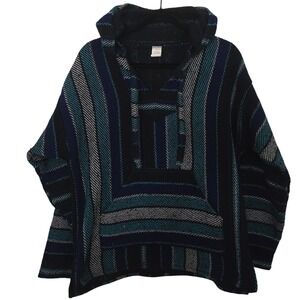 Vtg Molina Baja Hoodie Pullover Small S Drug Rug Mexican Surf Grunge Blue Black‎